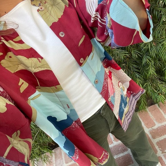 Citron Santa Marcia vintage Phoenix in red Silk Blend Kimono sz 2X - Picture 5 of 9